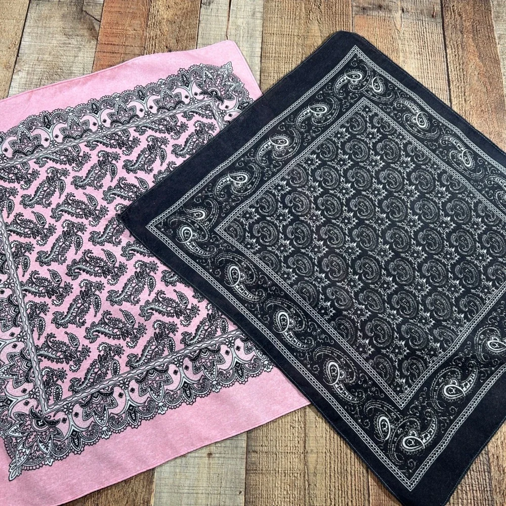 Pink and Black Paisley Bandana Set Western Cowgirl Boho Hair Scarf Bandanna